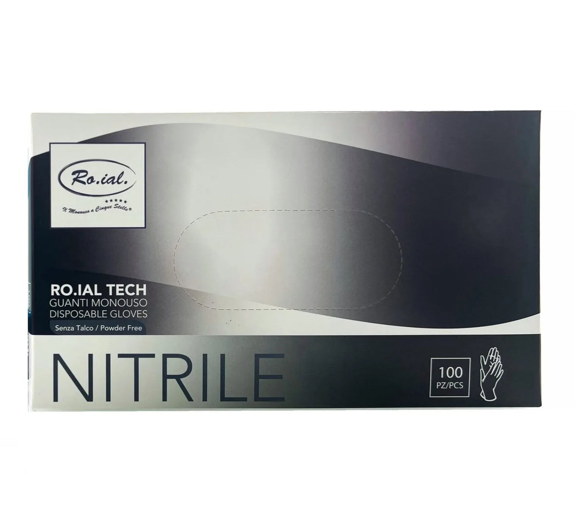 Mănuși din Nitril Roial Tech Negre M – Fără Pudră, 100 Bucăți